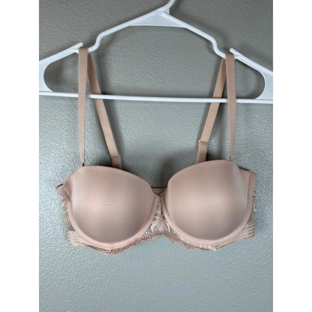 Maidenform Multi-way Push Up Extreme Lift Open Neckline Bra 34D‎ Beige Strapless